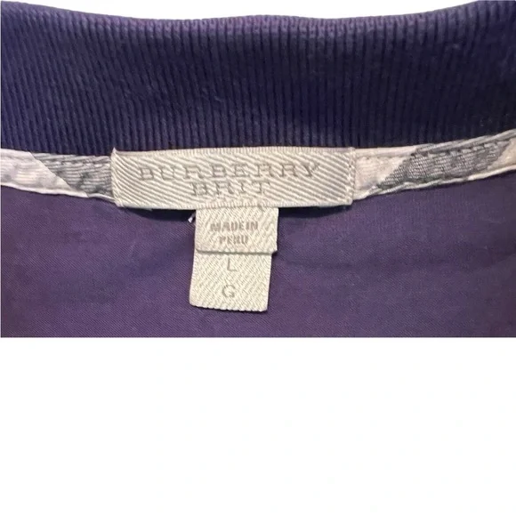Burberry Brit Nova Check Placket Cotton Dark Purple Men’s Polo Shirt Size L​​​​